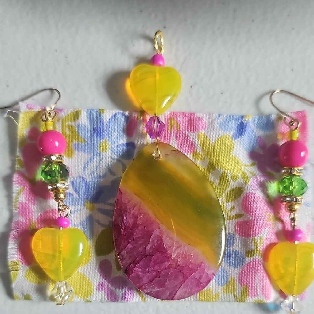 Pink and Yellow Heart Earrings